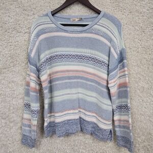 Faherty Mesa Sweater Women's Large‎ Blue Striped Crewneck Pullover Coastal